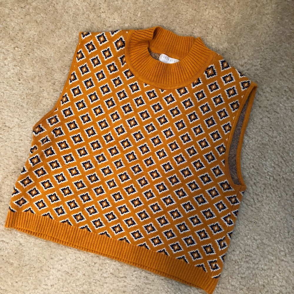 Urban Outfitters Orange and Black Patterned Sleeveless Top